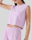 Cropped active tank in pink purple shown from front left angle