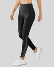 Left side view of black AeroFlow mesh legging featuring lightweight mesh detailing