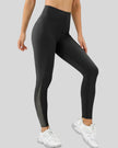 Right side view of AeroFlow mesh legging with subtle airflow panels in black