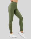 Right side view of AeroFlow mesh legging with subtle airflow panels in matcha green