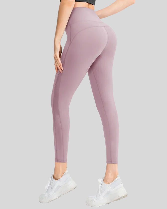 Back angle view of AeroFlow mesh legging in lilac highlighting airflow mesh details