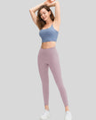 Full body front angle view of AeroFlow mesh legging in lilac with breathable side panels