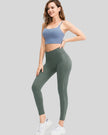 Full body front angle view of AeroFlow mesh legging in matcha green with breathable side panels