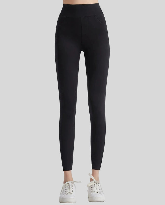 Athlesi AlignForm leggings in black color front view with high waist and sculpting fit