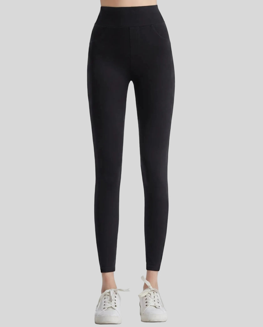 Athlesi AlignForm leggings in black color front view with high waist and sculpting fit