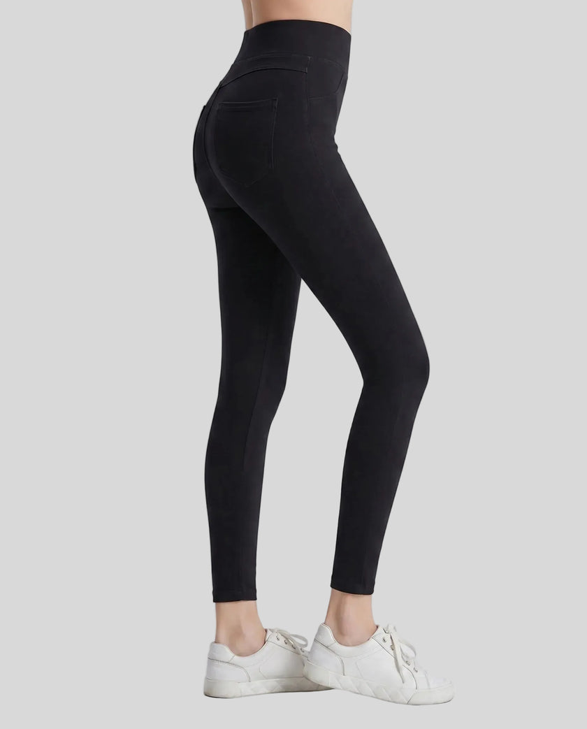 Athlesi AlignForm leggings in black color side view showing contouring fit and seamless design