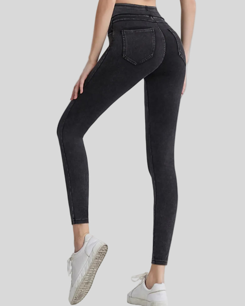 Athlesi AlignForm leggings in charcoal color back view showing contouring fit and seamless design