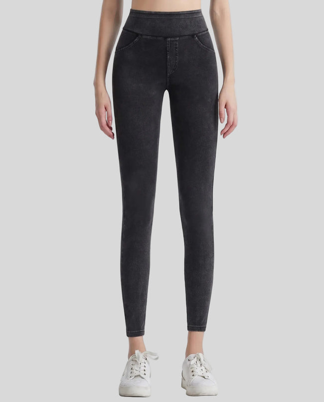 Athlesi AlignForm leggings in charcoal color front view with high waist and sculpting fit