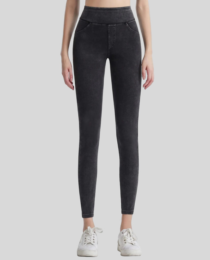 Athlesi AlignForm leggings in charcoal color front view with high waist and sculpting fit