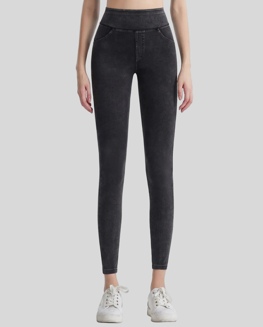 Athlesi AlignForm leggings in charcoal color front view with high waist and sculpting fit