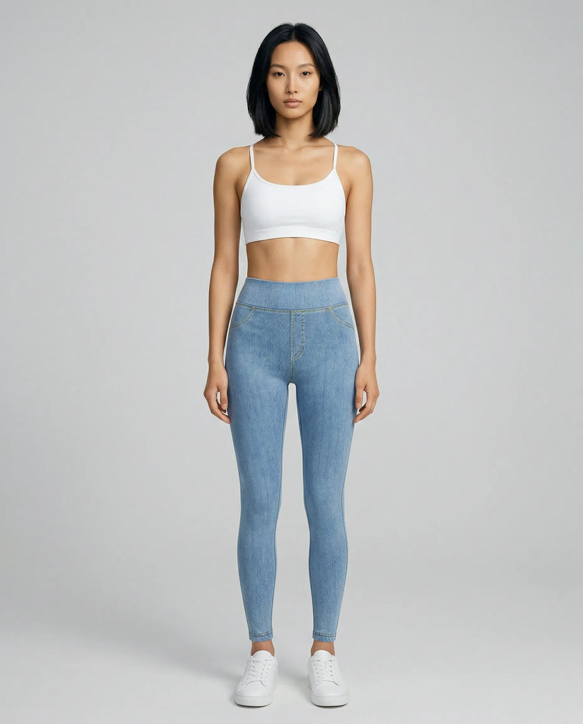 Athlesi AlignForm leggings light color styled on model with activewear top in minimal setting