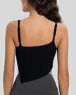 Back view of black AsymFlow Edge Active Cami with clean straps and smooth opaque finish