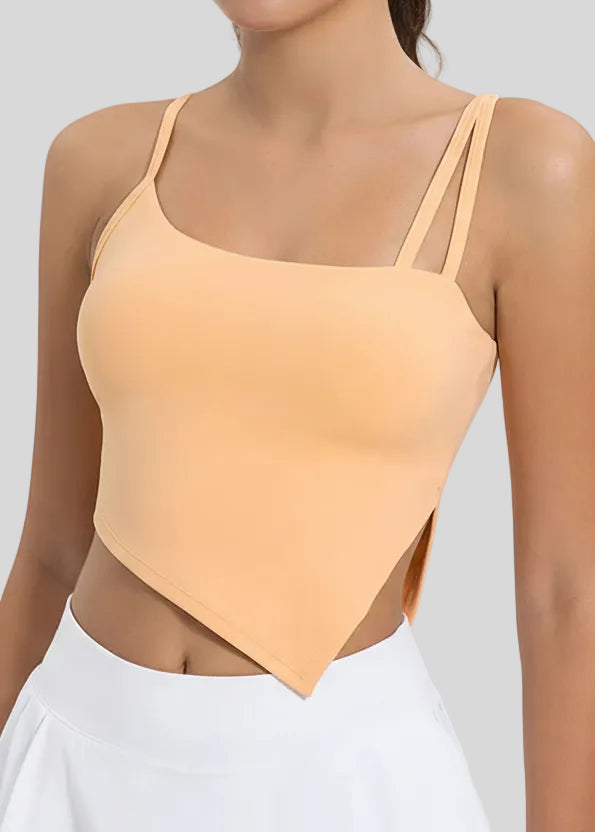AsymFlow Edge Active Cami in sherbet with asymmetrical neckline and cropped silhouette