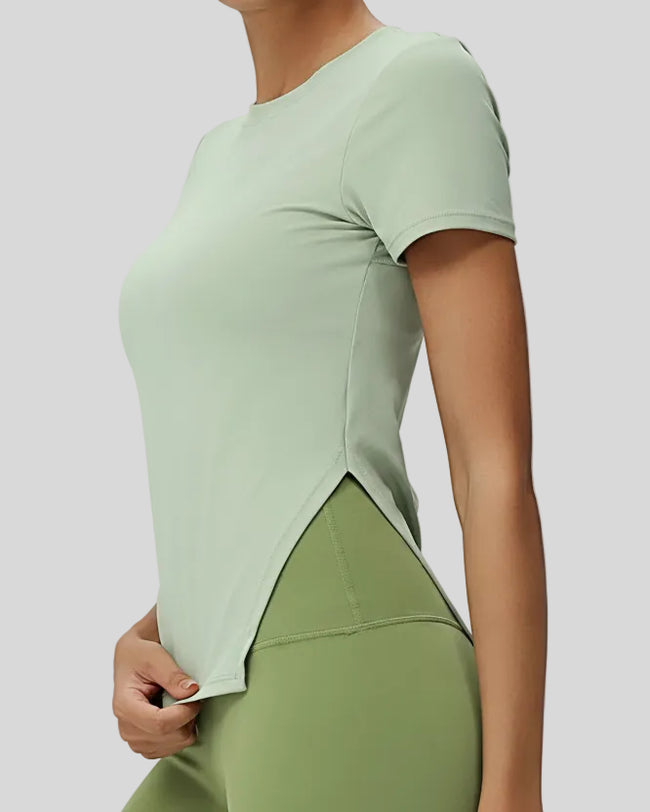 AsymFlow active top in avocado green, showing asymmetric side slit