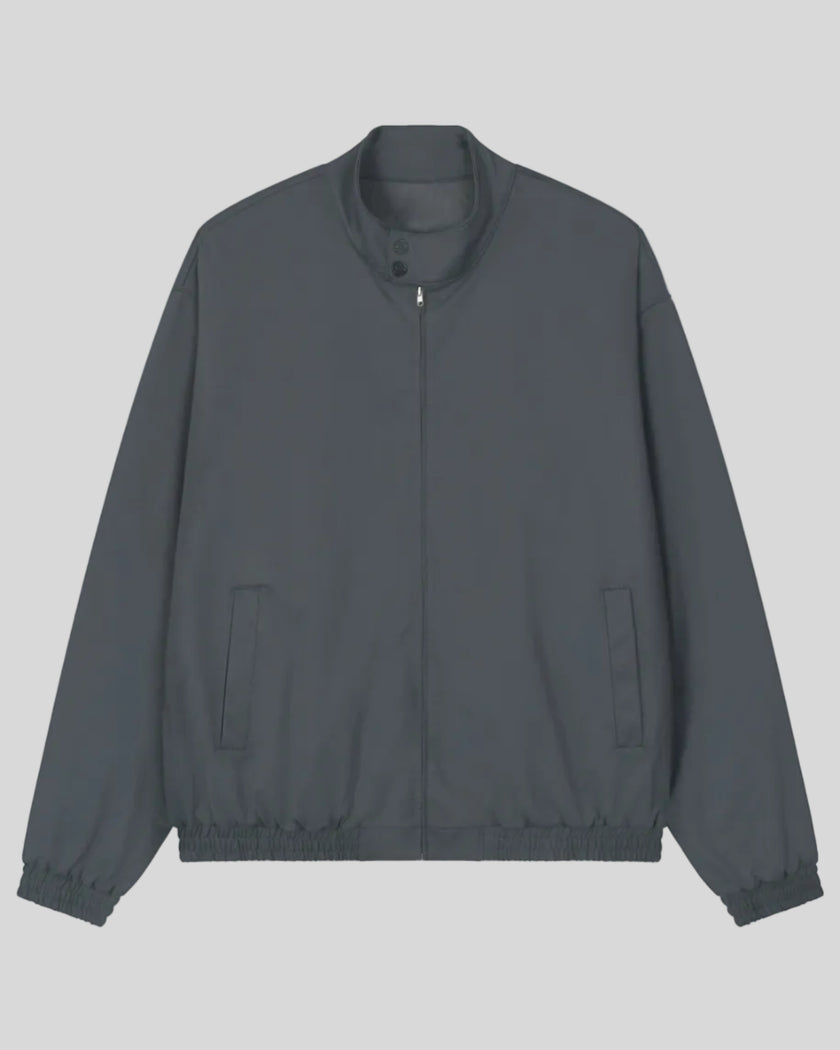 Axis Bomber Jacket in Dark Gray with stand collar, zip front and side pockets front view