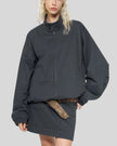 Mid body second front view of woman wearing Axis Bomber Jacket in Dark Gray