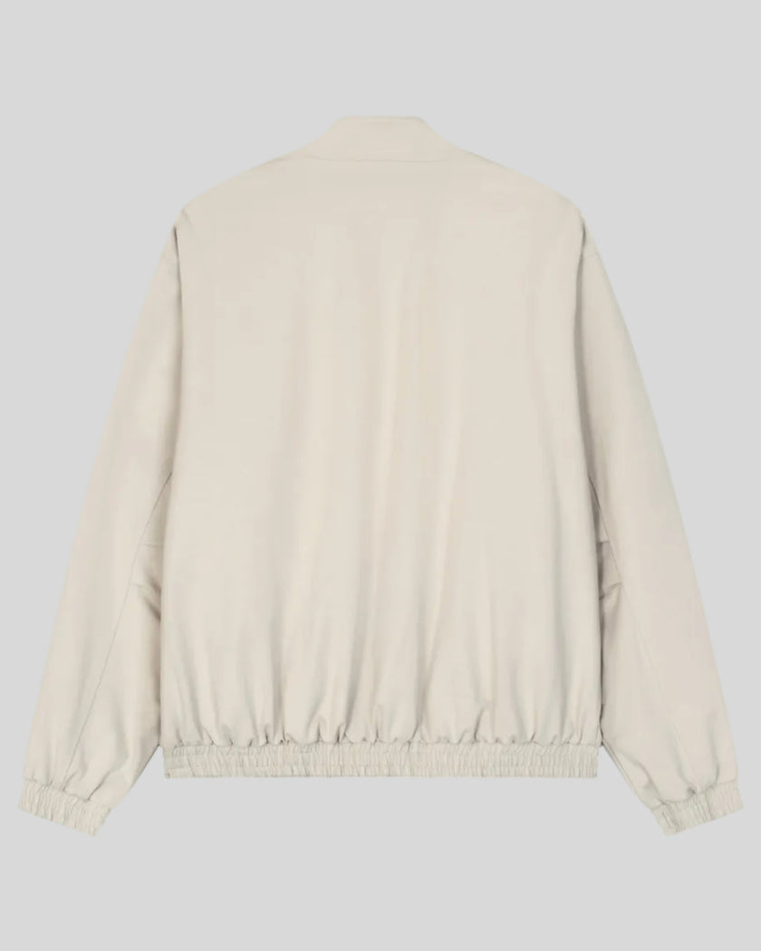 Axis Bomber Jacket in Gray Camel with relaxed silhouette and elasticized hem back view