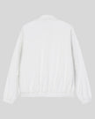 Axis Bomber Jacket in White with relaxed silhouette and elasticized hem back view