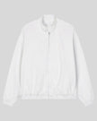 Axis Bomber Jacket in White with stand collar, zip front and side pockets front view