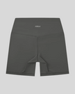 BaseLine Biker Shorts in dark gray, flatlay back view with high-waisted fit