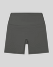 BaseLine Biker Shorts in dark gray, flatlay front view with high-waisted fit