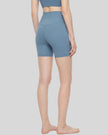 BaseLine Biker Shorts in gray blue, angled back view