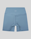 BaseLine Biker Shorts in gray blue, flatlay back view with high-waisted fit