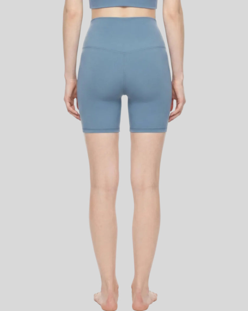 BaseLine Biker Shorts in gray blue, lower body back view