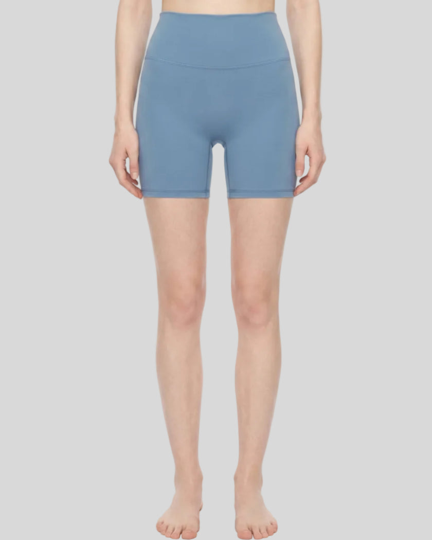 BaseLine Biker Shorts in gray blue, lower body front view