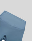 BaseLine Biker Shorts in gray blue, front waistband detail close-up