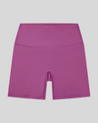 BaseLine Biker Shorts in purple, flatlay front view with high-waisted fit