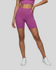 BaseLine Biker Shorts in purple, front view styled on model