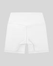 BaseLine Biker Shorts in white, flatlay back view with high-waisted fit