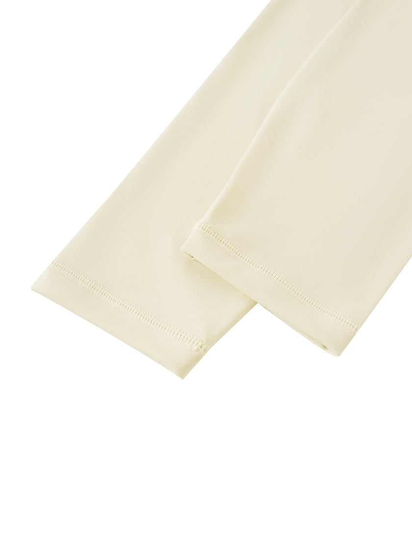 BaseLine High-Waisted Leggings in apricot, leg fit detail close-up