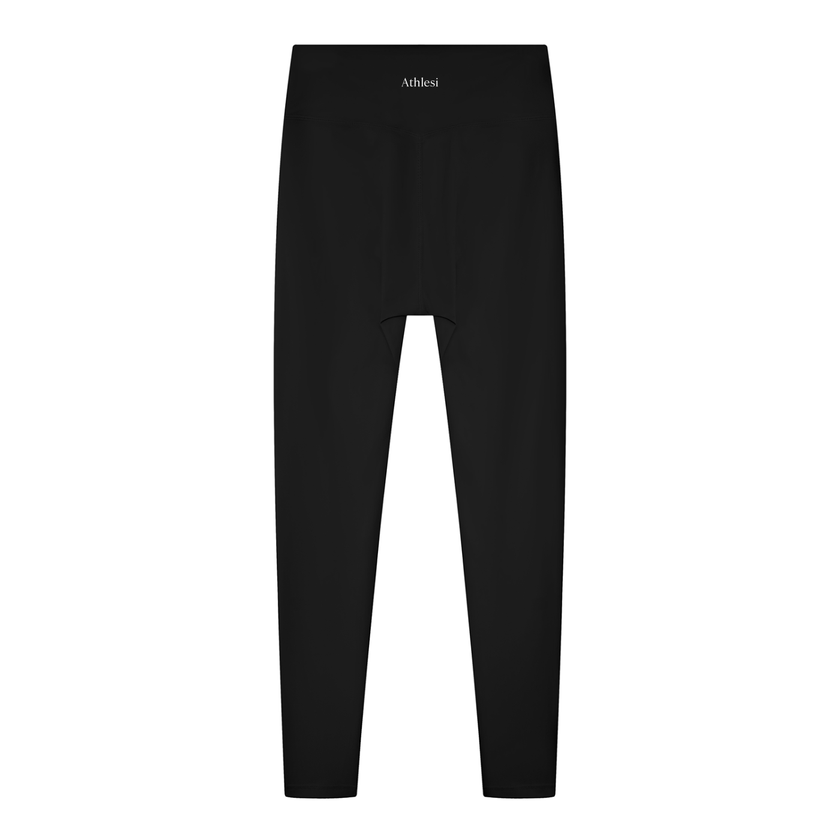 BaseLine High-Waisted Leggings in black, flatlay back view with clean silhouette