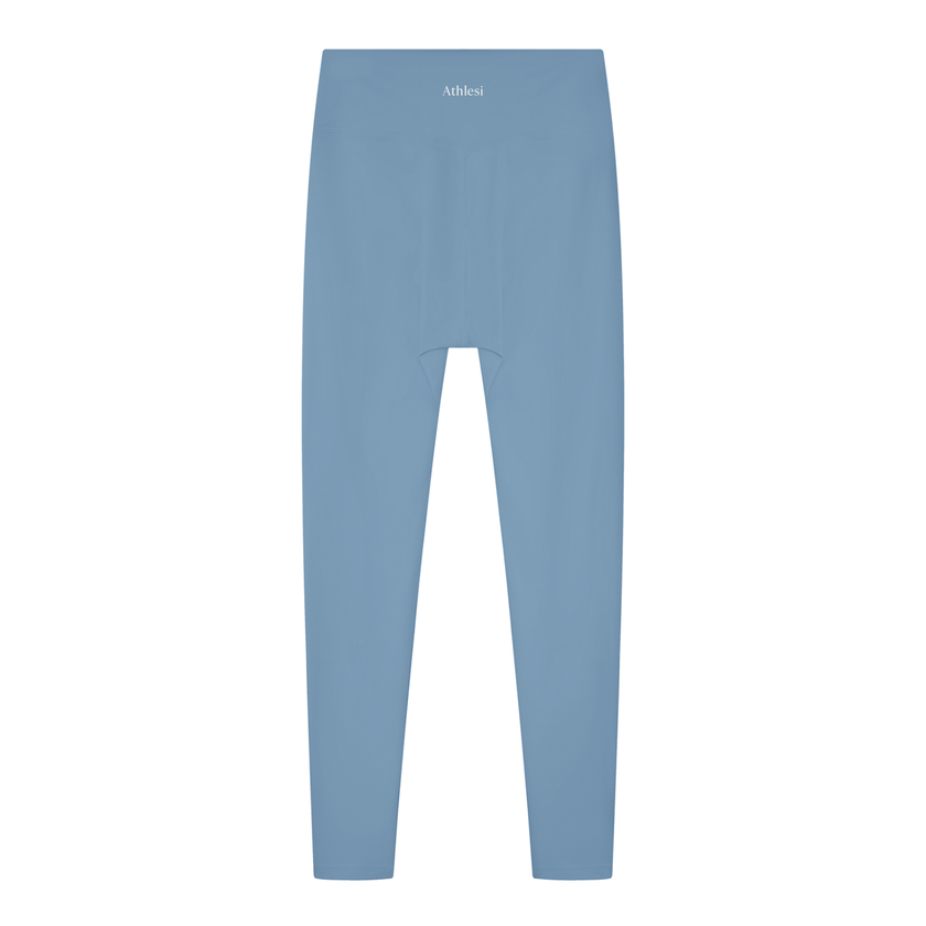 BaseLine High-Waisted Leggings in haze blue, flatlay back view with clean silhouette