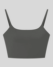 BaseLine Sports Bra in dark gray, flatlay front view with scoop neckline