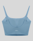 BaseLine Sports Bra in gray blue, flatlay back view with clean minimal design