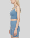 BaseLine Sports Bra in gray blue, side view showing silhouette