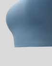 BaseLine Sports Bra in gray blue, underband detail close-up