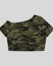 Women's Army Green Camo Off-Shoulder Crop Tee back view