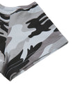 Short sleeve detail of the Light Blue Camo Off-Shoulder Crop Tee