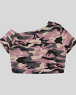 Women's Pink Camo Off-Shoulder Crop Tee back view