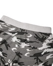Close-up of the back waistband construction on the Gray Camo shorts
