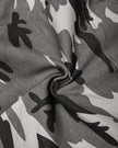 Exterior fabric close-up showing the camouflage print and soft stretch cotton texture
