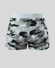 Women's camouflage slim shorts back view in Light Blue Camo featuring a clean silhouette and comfortable waistband