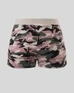Women's camouflage slim shorts back view in Pink Camo featuring a clean silhouette and comfortable waistband