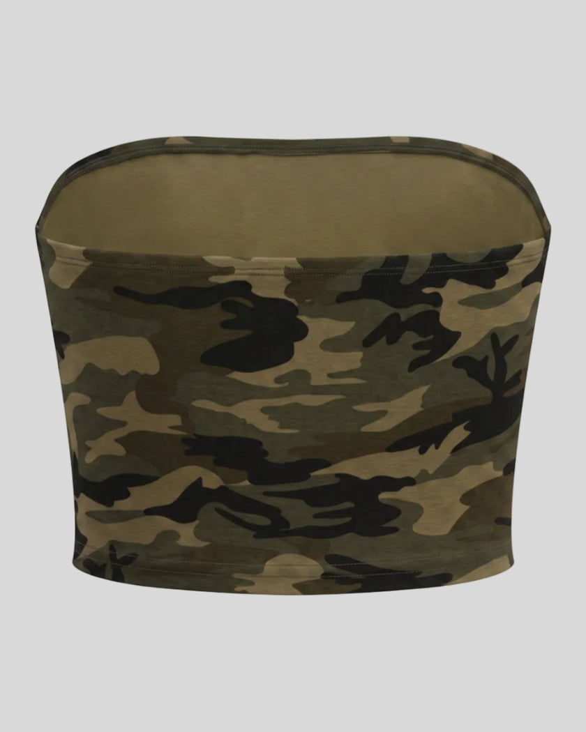 Camo Tube Top in Army Green Camo back view