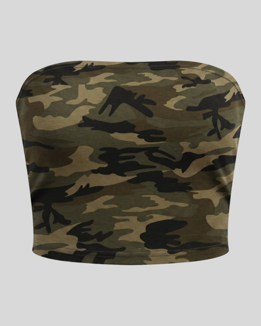 Camo Tube Top in Army Green Camo front view