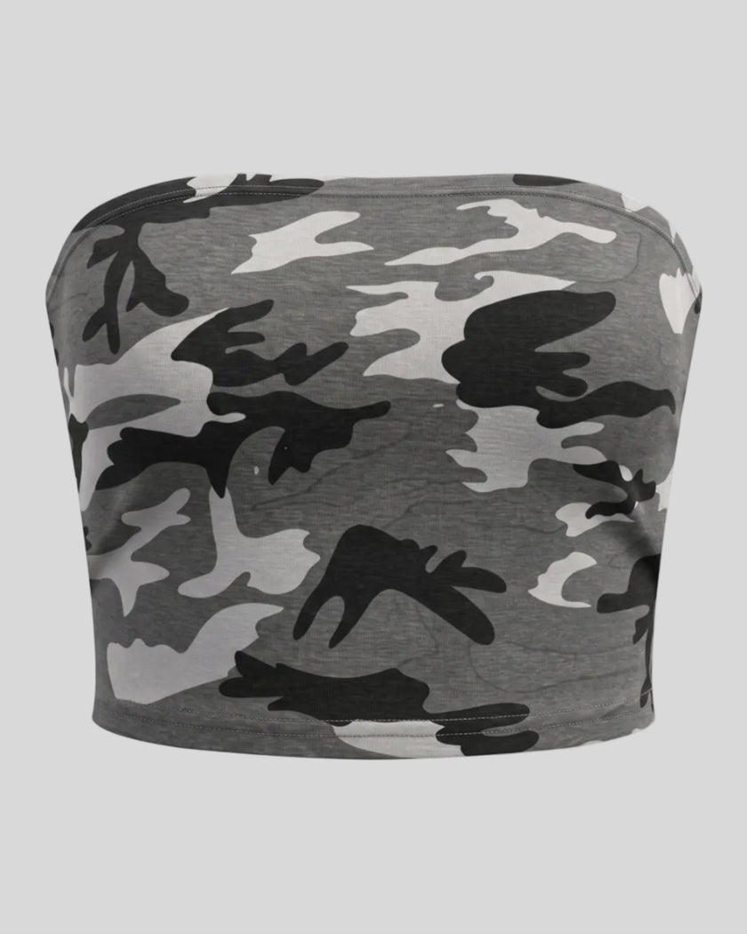 Camo Tube Top in Gray Camo front view